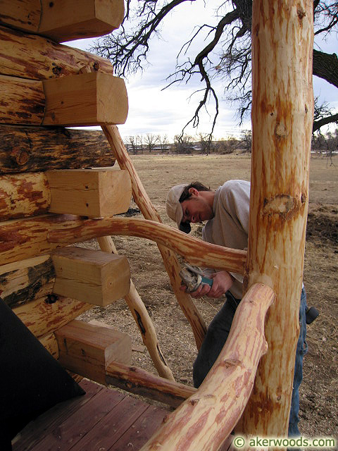 Log railings with a human touch.