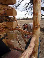 Log railings with a human touch.